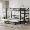 Twin XL over Twin & Twin Bunk Bed Metal Triple Bunk Bed with Desk & Shelves
