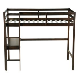 Twin Rubber Wood Loft Bed With Safety Guardrail, Built-in Desk, Ladder