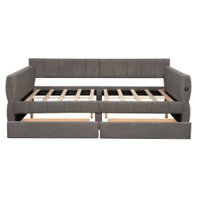 Queen Size Upholstered Platform Bed with USB and 2 Drawers