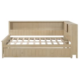 Full Size Wood Daybed with Storage Shelves and Trundle