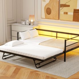 Twin Size Metal Daybed with LED and Adjustable Trundle 22 Twin Size Metal Daybed with LED and Adjustable Trundle