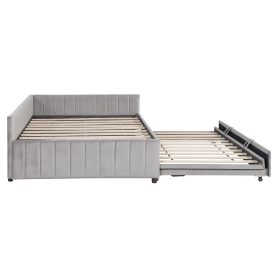 Full Size L-shaped Upholstered Daybed With Twin Size Pop Up Trundle