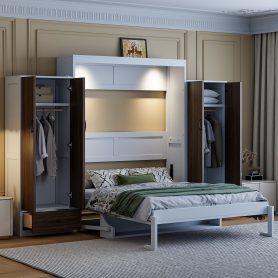 Queen Size Murphy Bed Wall Bed With Closet, Drawers And Table 23 Queen Size Murphy Bed Wall Bed With Closet, Drawers And Table