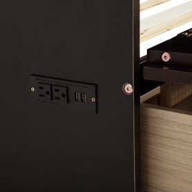 Queen Size Murphy Bed with Power Station and Rattan Panel