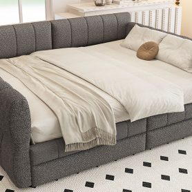 Queen Size Upholstered Platform Bed with USB and 2 Drawers