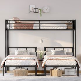Metal Twin Xl Over Twin & Twin Bunk Bed For 3