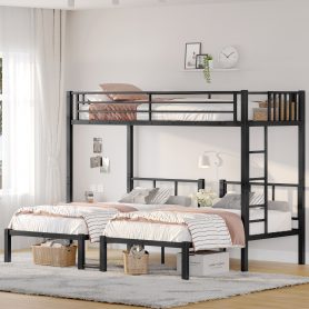 Metal Twin Xl Over Twin & Twin Bunk Bed For 3