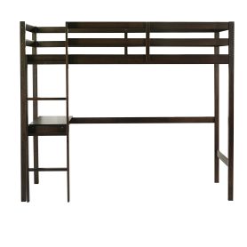 Twin Rubber Wood Loft Bed With Safety Guardrail, Built-in Desk, Ladder