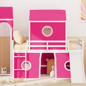 Twin Size Loft Bed with Slide Pink Tent and Tower