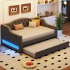 Upholstered Full XL Size Daybed with LED Belt and Trundle