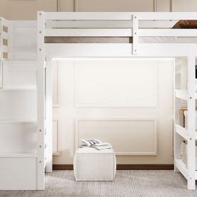 Twin Size Loft Bed with Shelves, Storage Staircase, Wardrobe and LED Light 29 Twin Size Loft Bed with Shelves, Storage Staircase, Wardrobe and LED Light