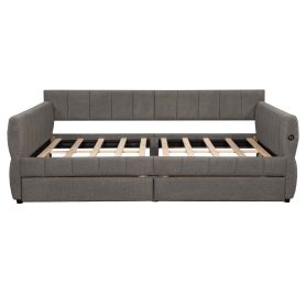 Queen Size Upholstered Platform Bed with USB and 2 Drawers