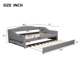 Upholstered Full XL Size Daybed with LED Belt and Trundle