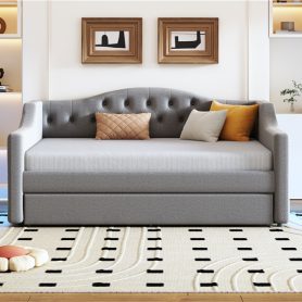 Upholstered Full XL Size Daybed with LED Belt and Trundle