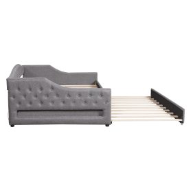 Upholstered Full XL Size Daybed with LED Belt and Trundle