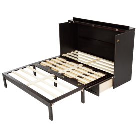 Queen Size Murphy Bed with Power Station and Rattan Panel