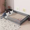 Rubber Wood Queen Size Floor Bed with Fence, Door and Safety Guardrails