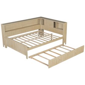 Full Size Wood Daybed with Storage Shelves and Trundle