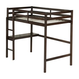 Twin Rubber Wood Loft Bed With Safety Guardrail, Built-in Desk, Ladder