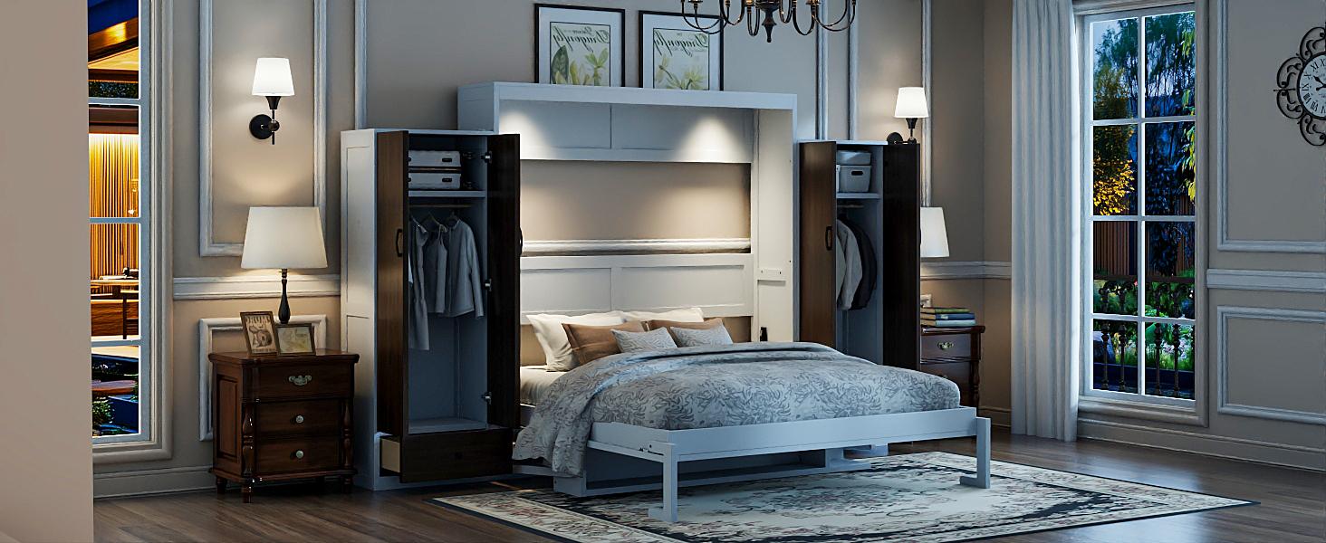 Queen Size Murphy Bed Wall Bed With Closet, Drawers And Table 21 Queen Size Murphy Bed Wall Bed With Closet, Drawers And Table