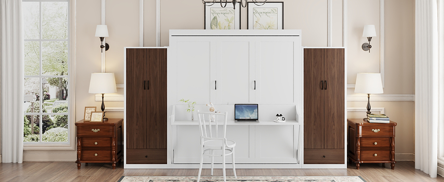 Queen Size Murphy Bed Wall Bed With Closet, Drawers And Table 20 Queen Size Murphy Bed Wall Bed With Closet, Drawers And Table