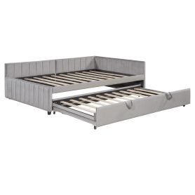 Full Size L-shaped Upholstered Daybed With Twin Size Pop Up Trundle