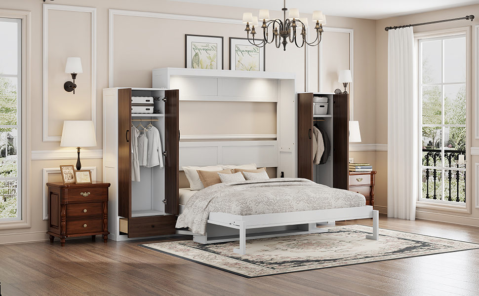 Queen Size Murphy Bed Wall Bed With Closet, Drawers And Table 16 Queen Size Murphy Bed Wall Bed With Closet, Drawers And Table