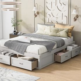 Queen Size Platform Bed With 6 Storage Drawers