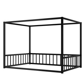 Full Size Sunshade Floor Bed, Iron Double-Size Bed Frame