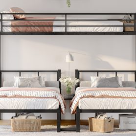 Metal Twin Xl Over Twin & Twin Bunk Bed For 3