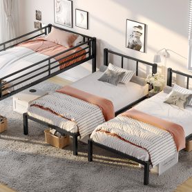 Metal Twin Xl Over Twin & Twin Bunk Bed For 3