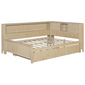 Full Size Wood Daybed with Storage Shelves and Trundle