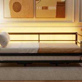 Twin Size Metal Daybed with LED and Adjustable Trundle 21 Twin Size Metal Daybed with LED and Adjustable Trundle