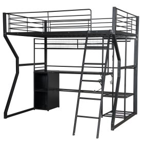 Full Size Metal Gaming Loft Bed with Built-in Work Station, Open Wardrobe, LED and Multiple Storage 27 Full Size Metal Gaming Loft Bed with Built-in Work Station, Open Wardrobe, LED and Multiple Storage