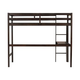 Twin Rubber Wood Loft Bed With Safety Guardrail, Built-in Desk, Ladder