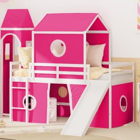 Twin Size Loft Bed with Slide Pink Tent and Tower