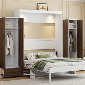 Full Size Murphy Bed Wall Bed with Closet, Drawers and Table