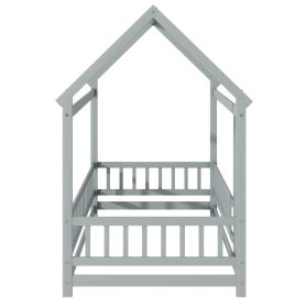 Twin Size House Floor Wooden Bed With Roof Frame, Safety Guardrails