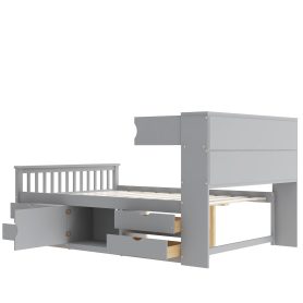 Full Size Captain Platform Bed Frame With Storage Bookcases, Shelves And Four Drawers