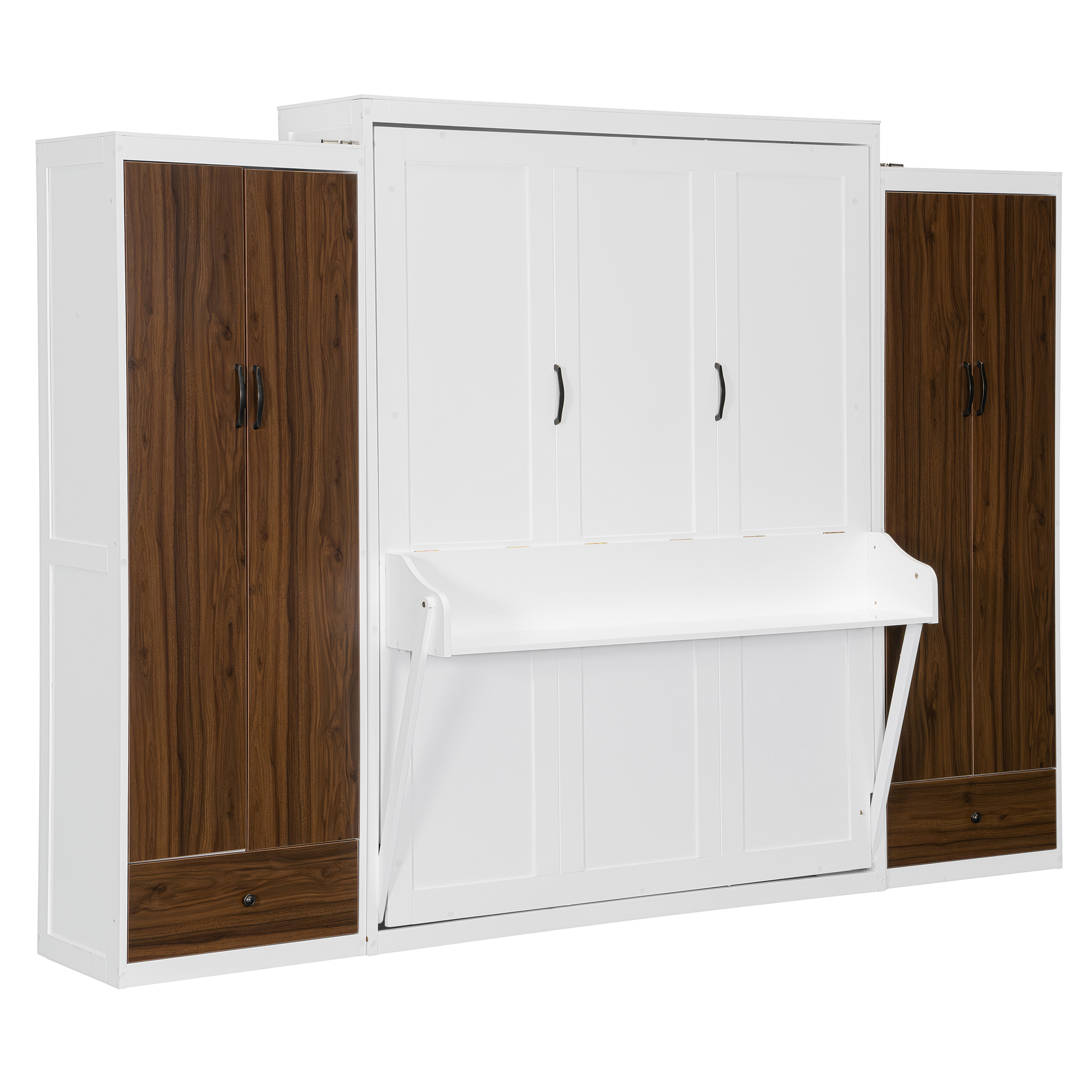 Queen Size Murphy Bed Wall Bed With Closet, Drawers And Table 7 Queen Size Murphy Bed Wall Bed With Closet, Drawers And Table