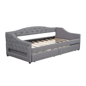 Upholstered Twin XL Size Daybed with LED Belt and 2 Drawers