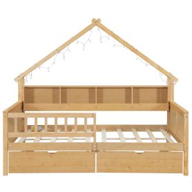 Wood Full Size House Platform Beds With Led, Storage Shelves, Drawers And Guardrail 39 Wood Full Size House Platform Beds With Led, Storage Shelves, Drawers And Guardrail