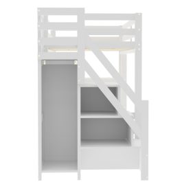 Twin Size Loft Bed with Shelves, Storage Staircase, Wardrobe and LED Light 42 Twin Size Loft Bed with Shelves, Storage Staircase, Wardrobe and LED Light