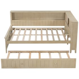 Full Size Wood Daybed with Storage Shelves and Trundle