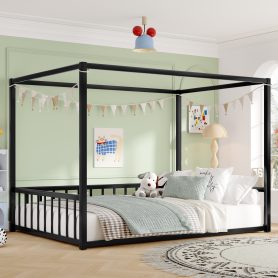 Full Size Sunshade Floor Bed, Iron Double-Size Bed Frame