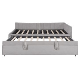 Full Size L-shaped Upholstered Daybed With Twin Size Pop Up Trundle