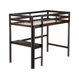 Twin Rubber Wood Loft Bed With Safety Guardrail, Built-in Desk, Ladder