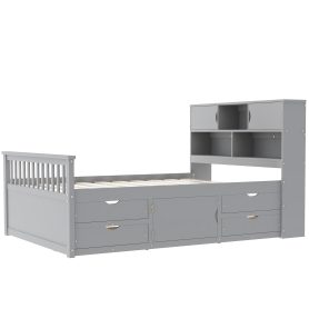 Full Size Captain Platform Bed Frame With Storage Bookcases, Shelves And Four Drawers