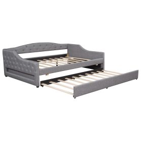 Upholstered Full XL Size Daybed with LED Belt and Trundle