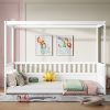 Full Size Canopy Bed Frame with Guardrails for Kids
